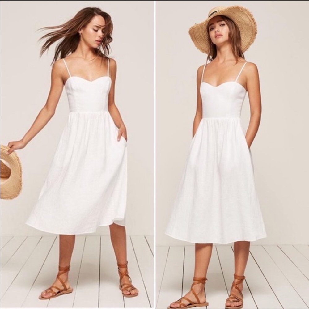 Reformation White Linen Midi Dress